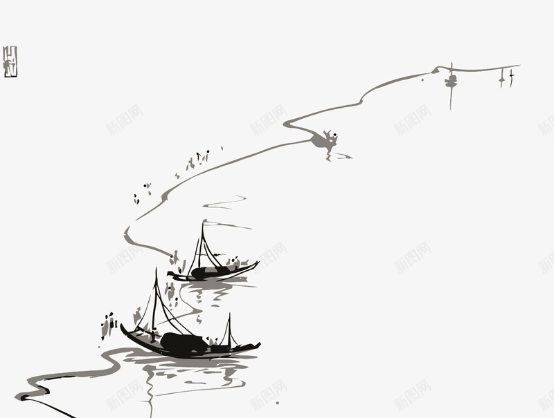 水墨船png免抠素材_新图网 https://ixintu.com PNG PNG免费下载 PNG图片 中国风 古风船 水墨 船