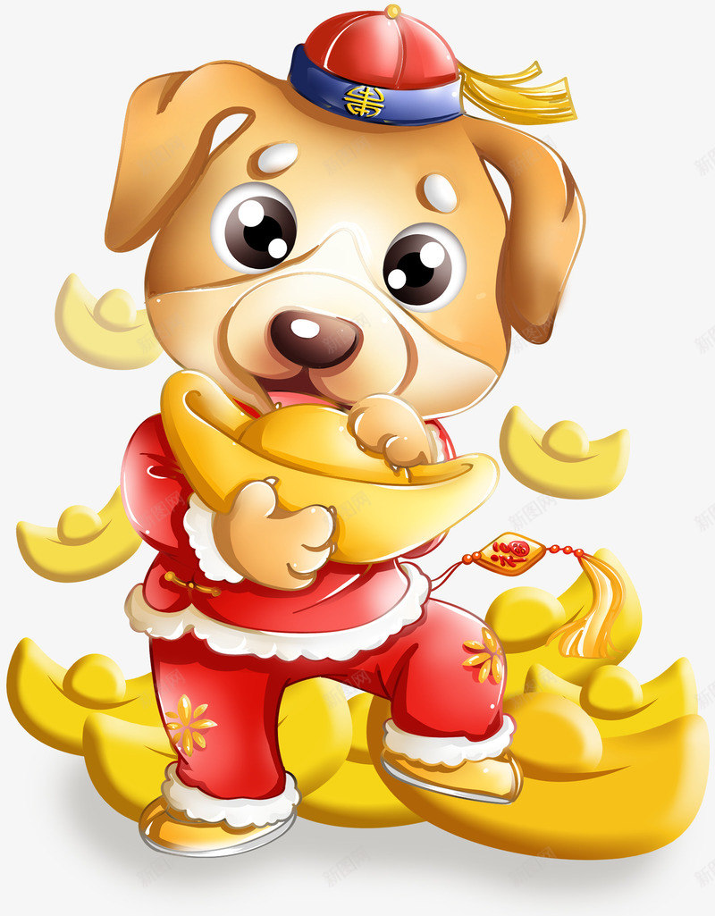 狗年卡通形象插画png免抠素材_新图网 https://ixintu.com 2018 卡通手绘 小狗 新年 狗年 狗年形象 装饰图案 金元宝
