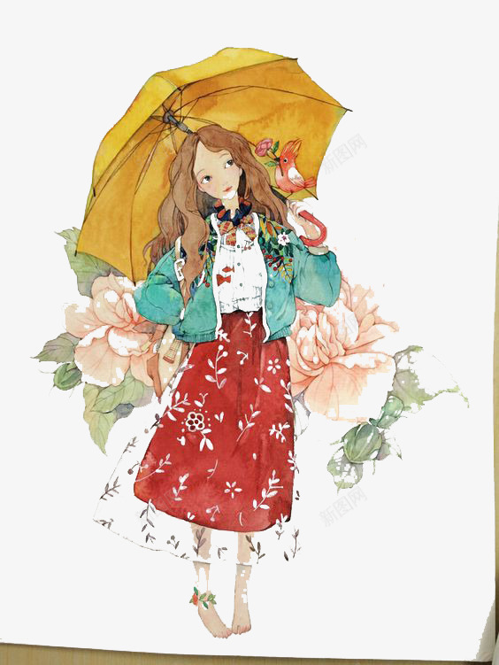 手绘美少女psd免抠素材_新图网 https://ixintu.com 唯美 打伞少女 精美