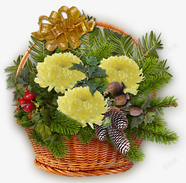 竹篮png免抠素材_新图网 https://ixintu.com 篮子 花卉 花篮 花草 野花