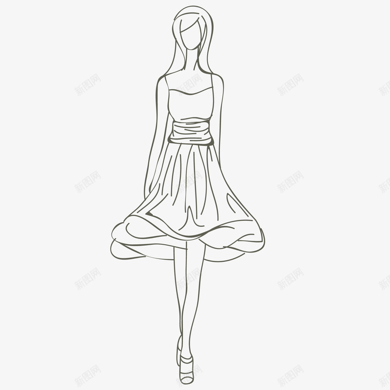 手绘少女图案矢量图图标ai_新图网 https://ixintu.com 少女 手绘 素描 线条 矢量图