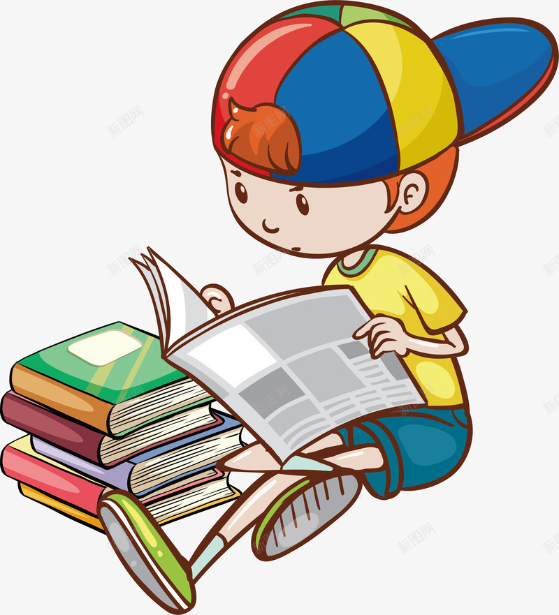 认真读书看报的男孩矢量图ai免抠素材_新图网 https://ixintu.com 卡通男孩 可爱男孩 学习知识 矢量png 认真看书 读书看报 矢量图
