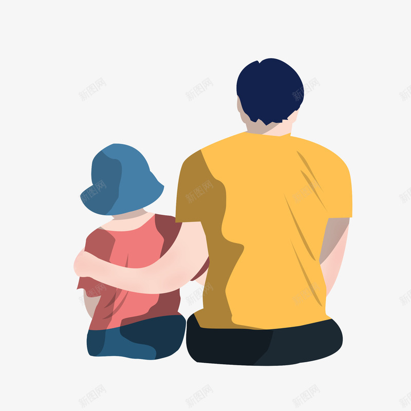 父子坐着的背影元素png免抠素材_新图网 https://ixintu.com 动漫动画 卡通人物 卡通手绘 父亲背影 父亲节 父子 爸爸抱着孩子的背影 装饰图