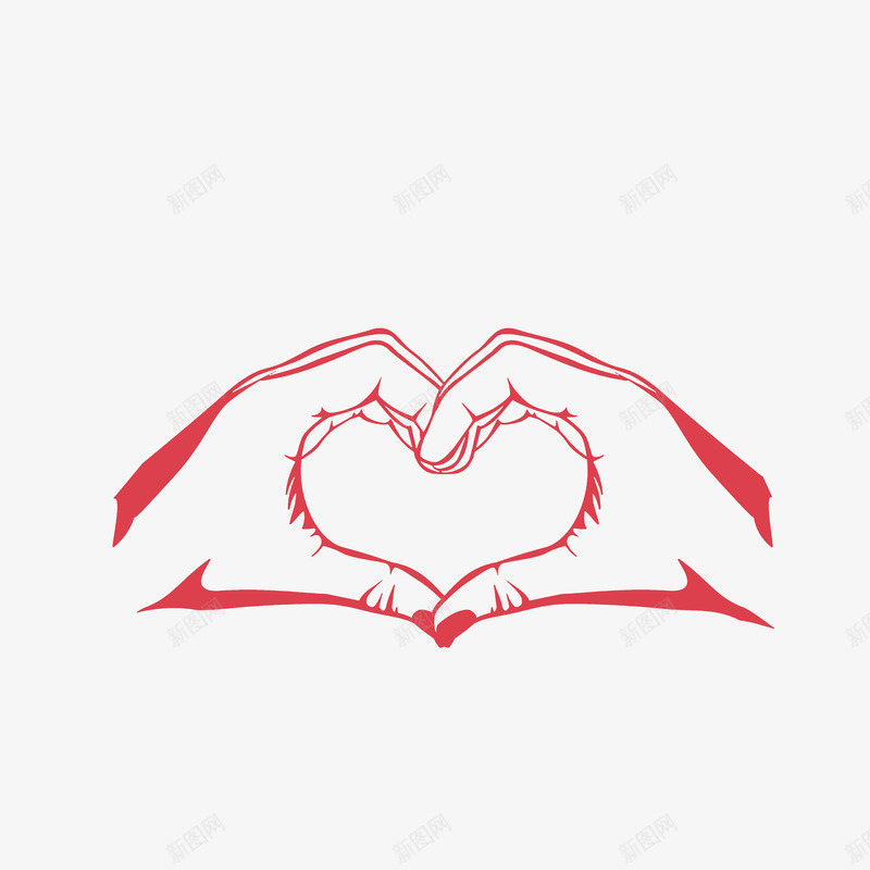 红色爱心手势线稿图png免抠素材_新图网 https://ixintu.com 爱的手势 爱的表现 简笔手绘 红色线稿图