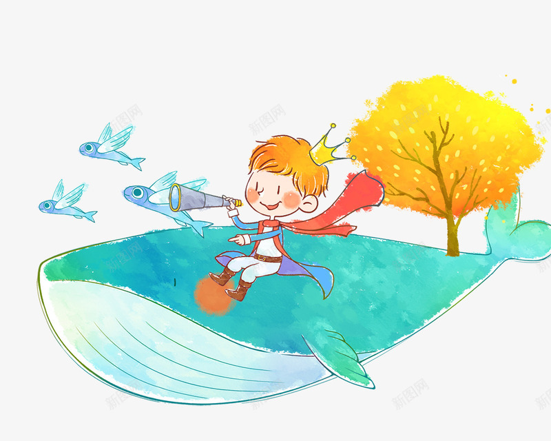 鲸鱼上的小王子png免抠素材_新图网 https://ixintu.com PNG psd 儿童 卡通 小王子 小王子玫瑰 小王子玫瑰花 平面设计 彩色 彩色PSD 手绘 插画 源文件 玫瑰 鲸鱼