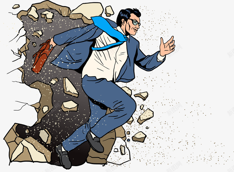 冲出障碍png免抠素材_新图网 https://ixintu.com 冲啊 卡通 商务 墙面 破碎