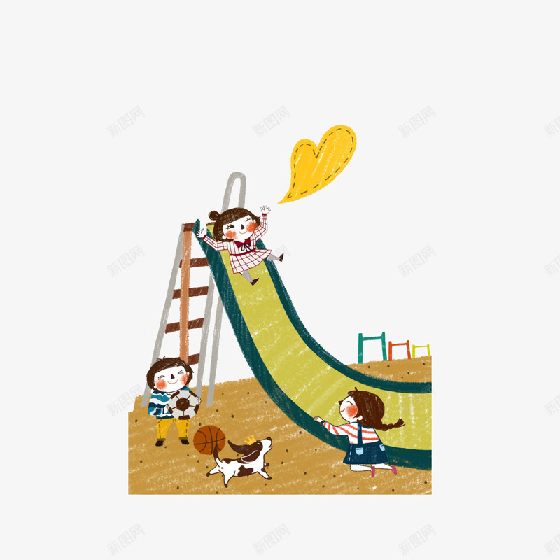 滑滑梯可爱卡通png免抠素材_新图网 https://ixintu.com 免费 华护体 小狗 彩笔 玩滑滑梯 篮球 艺术 风格插画
