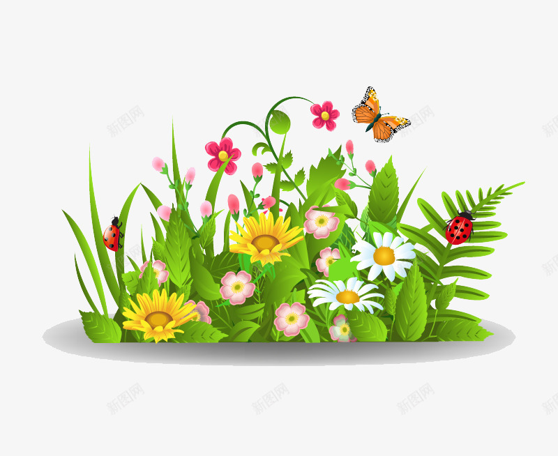 春季花丛矢量图eps免抠素材_新图网 https://ixintu.com 春 绿色 花 矢量图