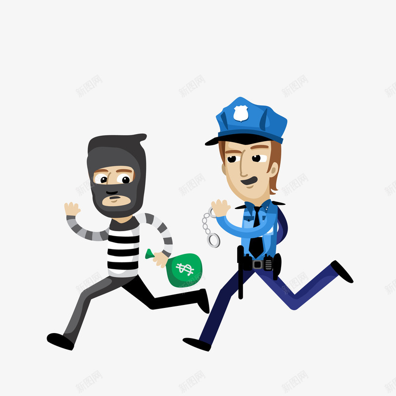 打黑除恶警察追逐罪犯psd免抠素材_新图网 https://ixintu.com 卡通动漫 手铐 打黑除恶 罪犯 警察 追逐 逃跑