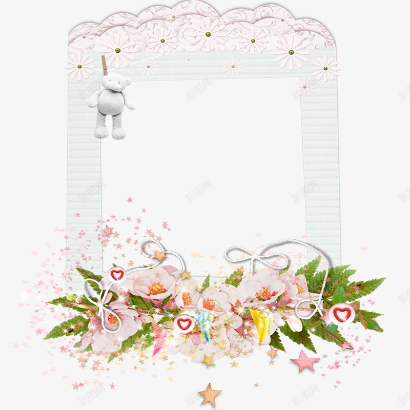 清新的边框png免抠素材_新图网 https://ixintu.com 小熊 清新 画框 花朵 花框