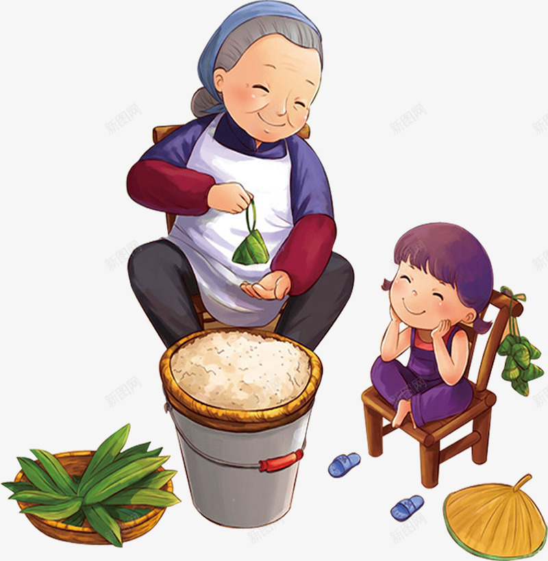 可爱孙女奶奶包粽子png免抠素材_新图网 https://ixintu.com 可爱 奶奶 孙女 粽子
