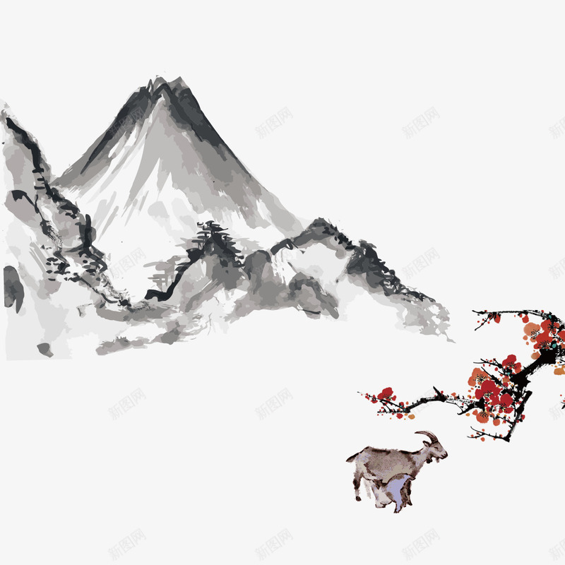 水墨画矢量图ai免抠素材_新图网 https://ixintu.com PNG图 PNG图下载 创意卡通 卡通插图 山水画 山水画素材下载 插图 水墨画 矢量图