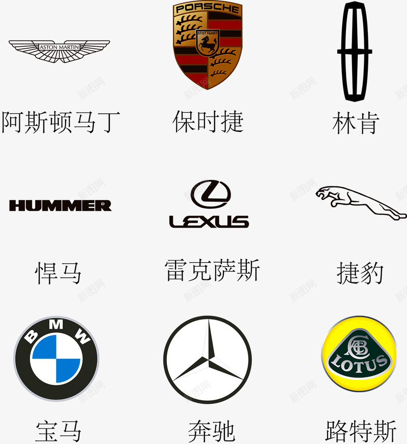 汽车车标图标png_新图网 https://ixintu.com 保时捷 奔驰 宝马 悍马 捷豹 林肯 标志 汽车 路特斯 车标 阿斯顿马丁 雷克萨斯