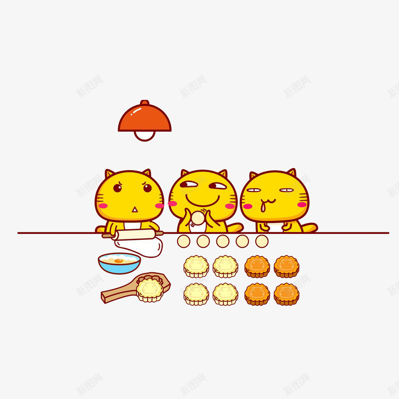 卡通分工合作制作月饼的小猫们素psd免抠素材_新图网 https://ixintu.com 中秋节 制作月饼 卡通分工合作制作月饼的小猫们素材免费下载 卡通插画 工作分工 流口水的小猫