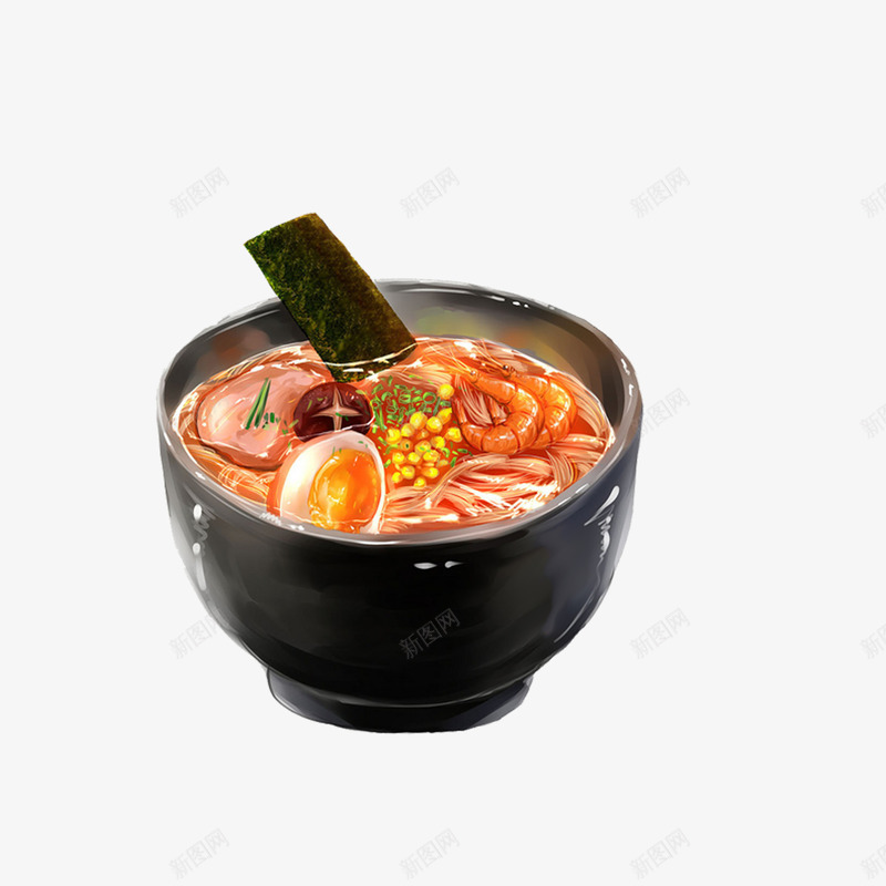 手绘一碗美味的日式海鲜拉面png免抠素材_新图网 https://ixintu.com 日式海鲜面 海带 海鲜盛宴 美味拉面 肉 虾仁 香菇 鱼虾面 鸡蛋