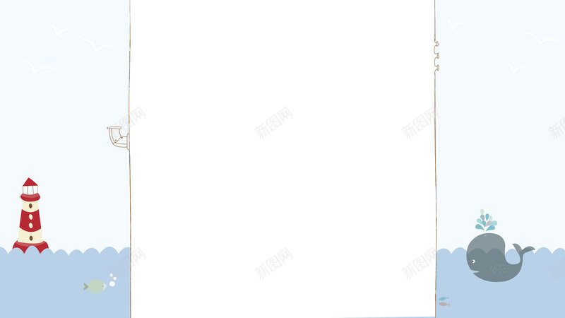 童趣背景png免抠素材_新图网 https://ixintu.com 卡通 扁平 海水 灯塔 童趣 鲸鱼