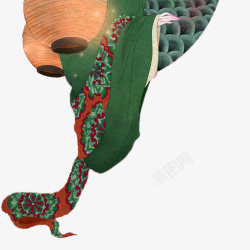 绿色中国风灯笼海浪装饰图案素材