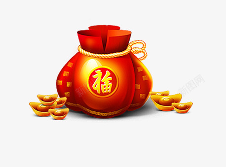 元宝和钱袋png免抠素材_新图网 https://ixintu.com 促销素材 元宝 卡通钱袋 福钱包 钱袋