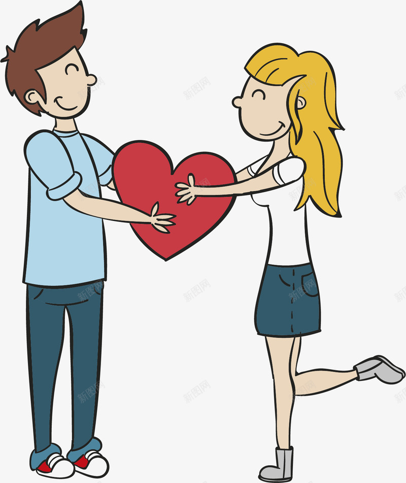 手抱爱心的情侣矢量图ai免抠素材_新图网 https://ixintu.com 卡通 女孩 手绘 爱心 男孩 红色 蓝色 矢量图
