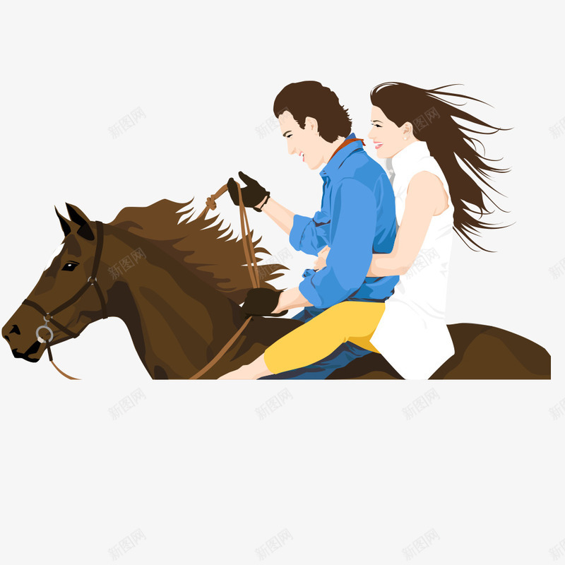 卡通人物png免抠素材_新图网 https://ixintu.com 人 卡通 卡通人物 情侣 插画 男女 骑马