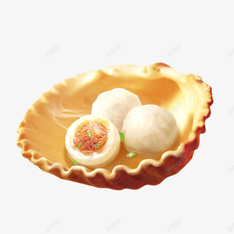 包心贡丸png免抠素材_新图网 https://ixintu.com 丸子 包馅 白色 贝壳碟子