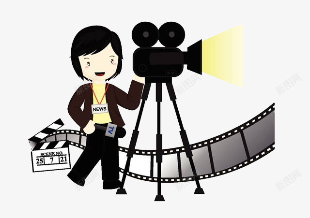手绘摄像记者团png免抠素材_新图网 https://ixintu.com 三脚架 媒体 导演 摄像 新闻 胶片 记者 记者团