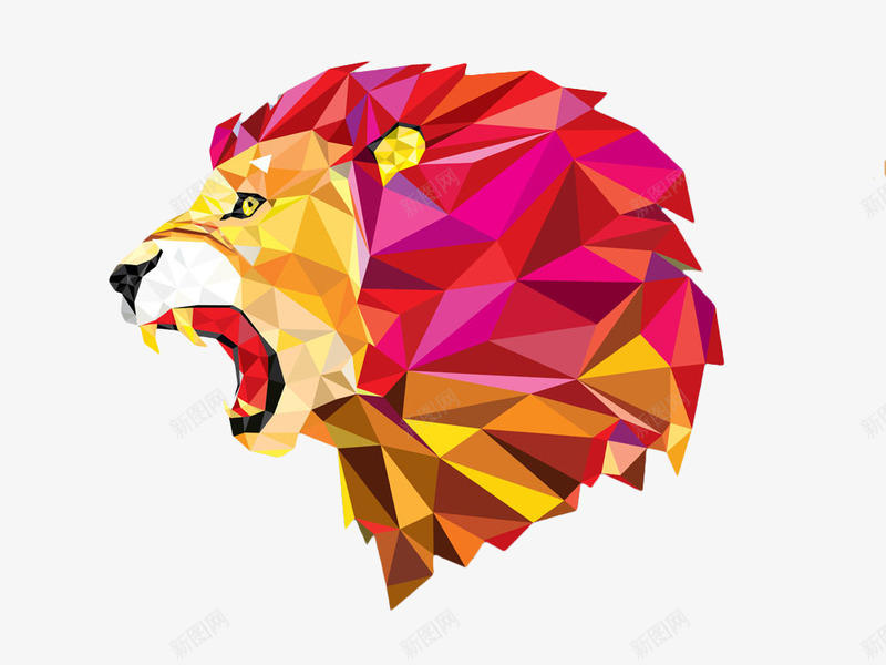 彩色狮子头凶猛侧面png免抠素材_新图网 https://ixintu.com 三角图案 侧面 彩色 狮子头 露齿