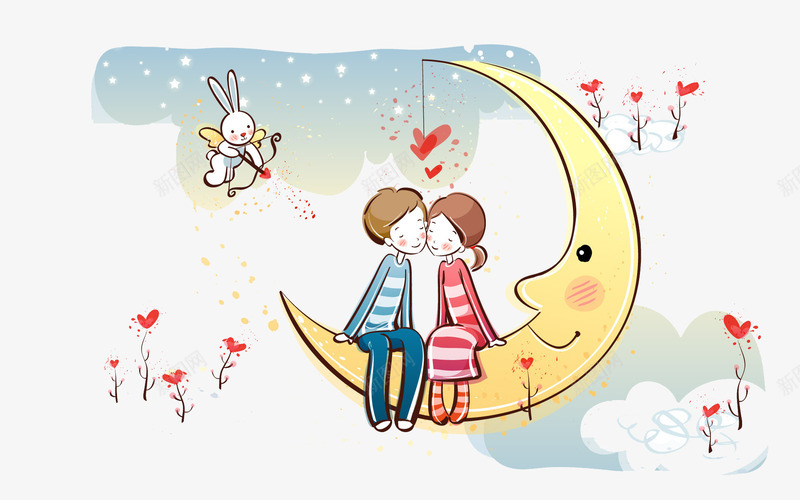 手绘情侣插画png免抠素材_新图网 https://ixintu.com 卡通人物 情侣 手绘 插画