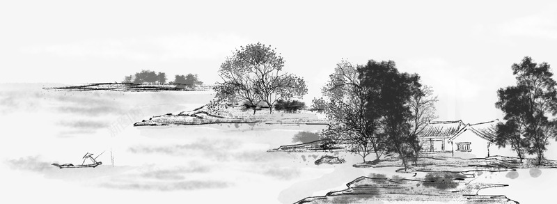 中国风水墨画树木装饰png免抠素材_新图网 https://ixintu.com 中国风 卡通风景 树木 水墨画 背景装饰 黑色
