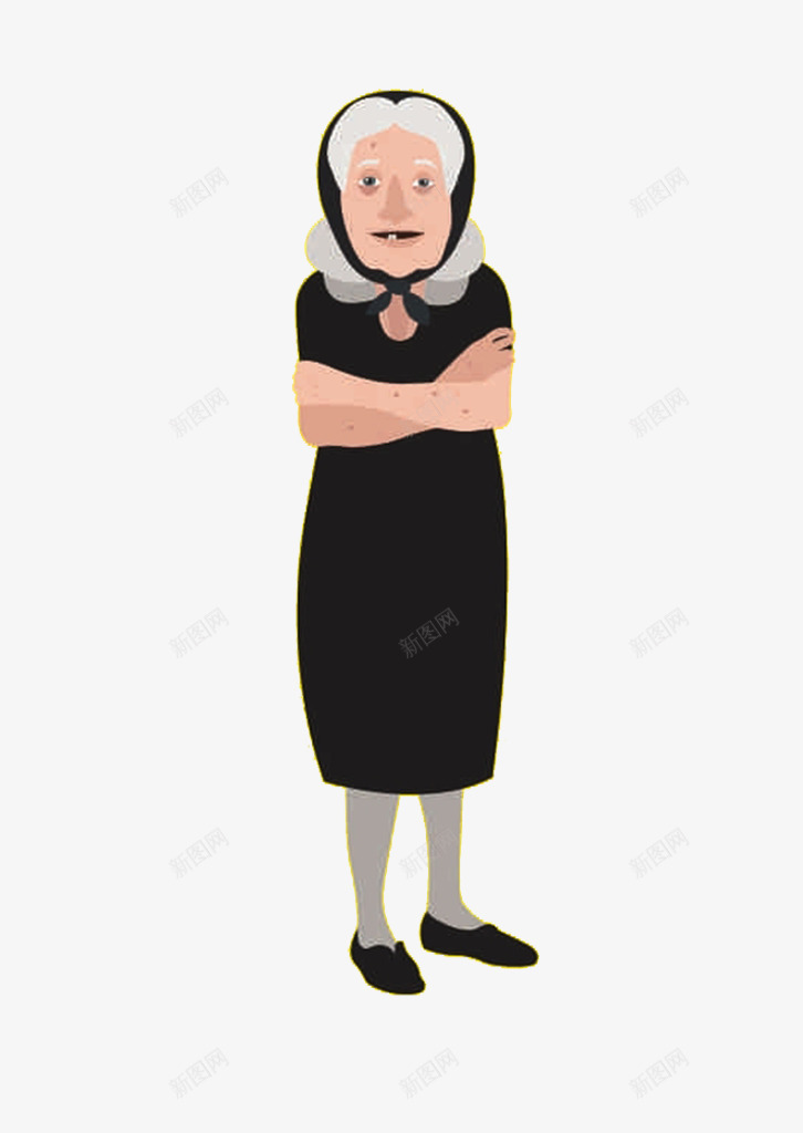 年迈的老人png免抠素材_新图网 https://ixintu.com 卡通 头巾 母亲老了 老人 黑色