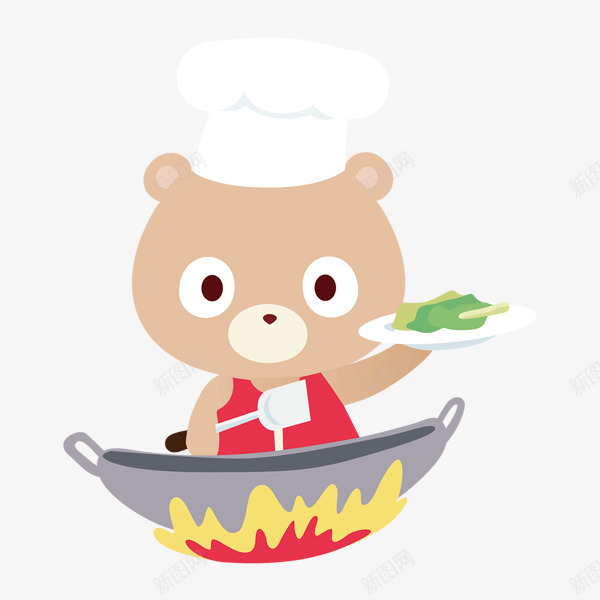 厨师小熊炒菜png免抠素材_新图网 https://ixintu.com 下厨 做菜 卡通 厨师 厨房 小熊 手绘 炒菜