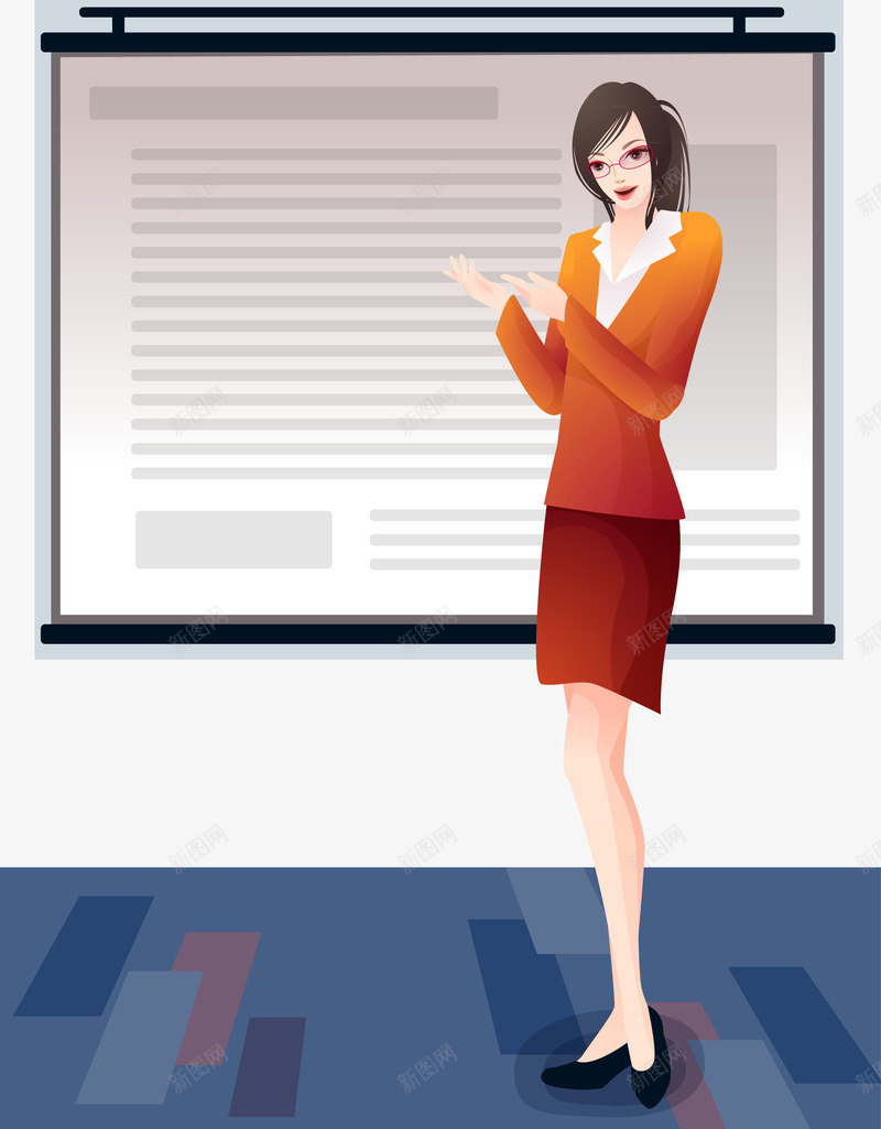演讲的女人png免抠素材_新图网 https://ixintu.com 上班族 上班族素材 分析会 分析大会 卡通女精英素材 卡通美女素材 演讲 演讲台 矢量素材 矢量美女 矢量美女素材