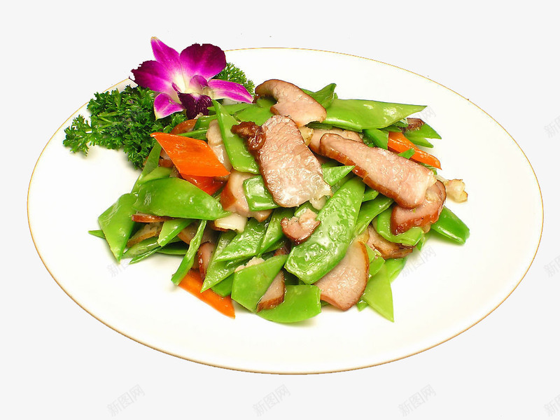 荷兰豆炒腊肉png免抠素材_新图网 https://ixintu.com 中华美食 传统美食 美味熟菜 荷兰豆腊肉 餐饮美食