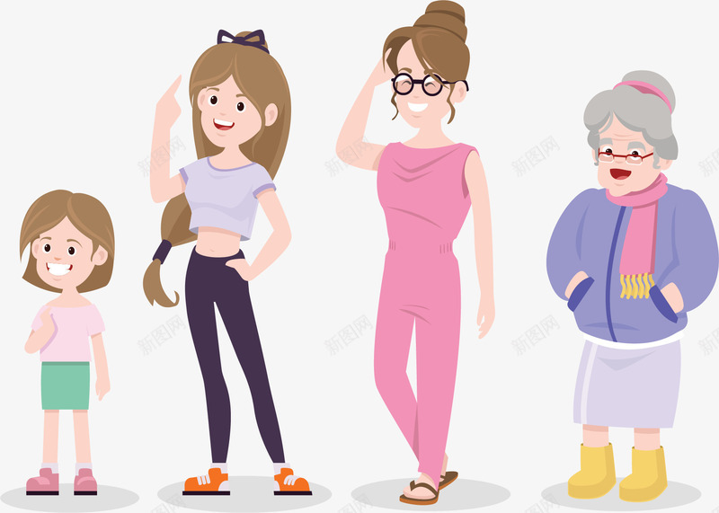 不同年龄阶段的女人矢量图ai免抠素材_新图网 https://ixintu.com 一生变化 不同年龄 女人 女人一生 生命周期 矢量png 矢量图