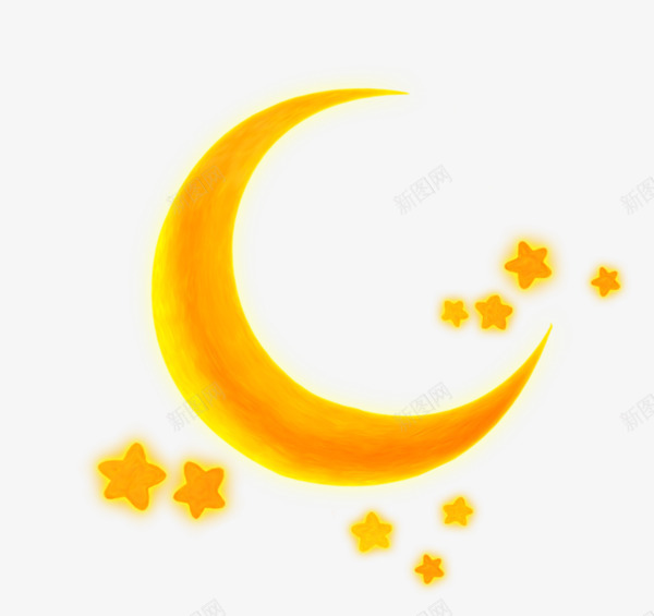 手绘金黄色月亮png免抠素材_新图网 https://ixintu.com 手绘 星星 月亮 金黄色