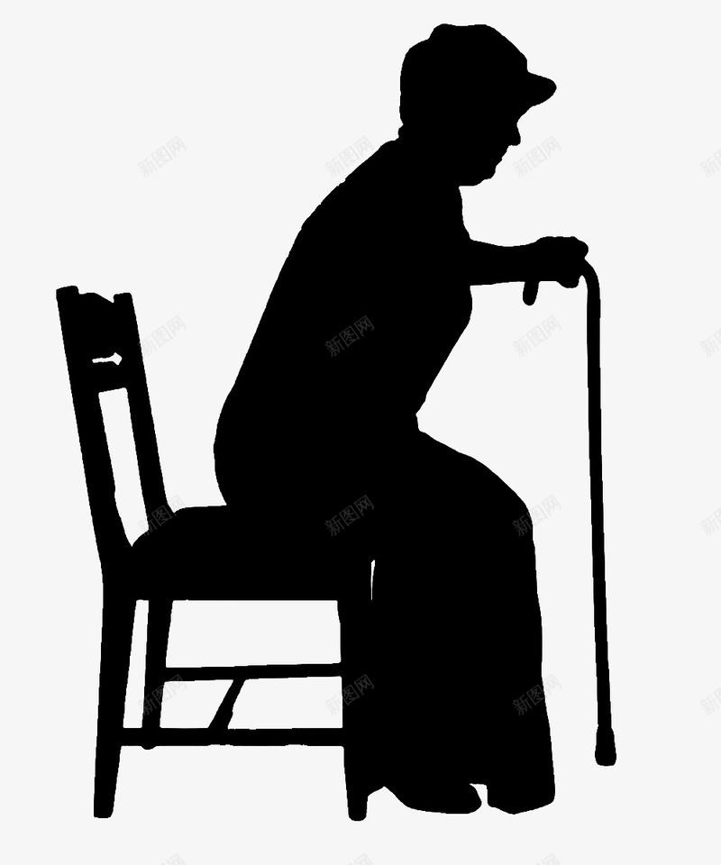 老人拄拐起立剪影图标png_新图网 https://ixintu.com 剪影 老人 老人剪影