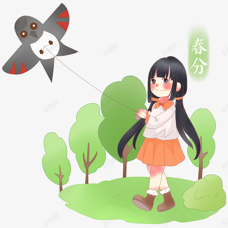春分女孩手绘风筝图png免抠素材_新图网 https://ixintu.com 中式风筝 卡通人物 小女孩 春分植物 春天 春天来了 立春人物插画 绿色的 翩翩起舞 高高兴兴