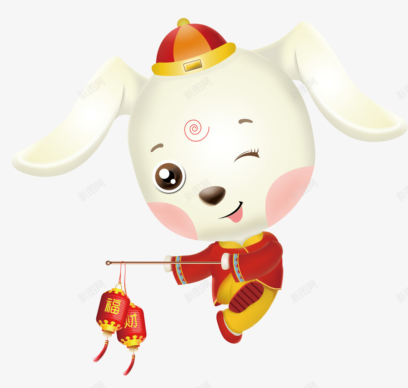 中国风挑灯笼的小狗图png免抠素材_新图网 https://ixintu.com 中国风 卡通 喜庆 宠物 年味 跳跃 高兴地