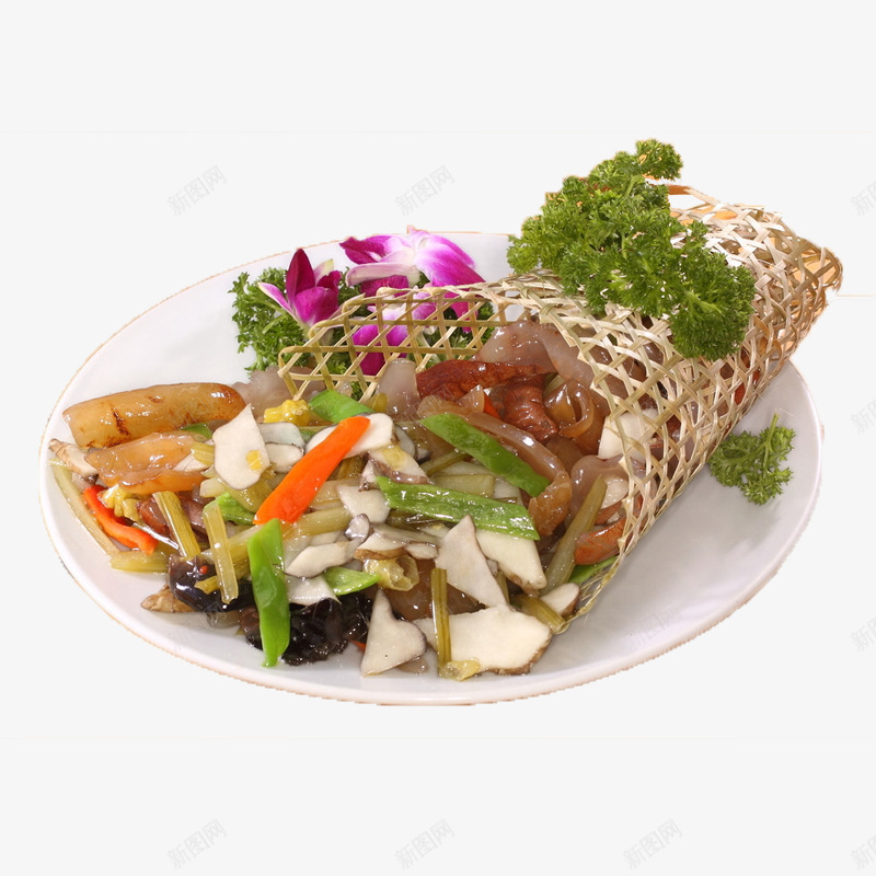 浆水菜炒海参png免抠素材_新图网 https://ixintu.com 传统美食 圆盘 摄影 浆水菜 海参 海鲜 炒海参 白盘 餐饮美食