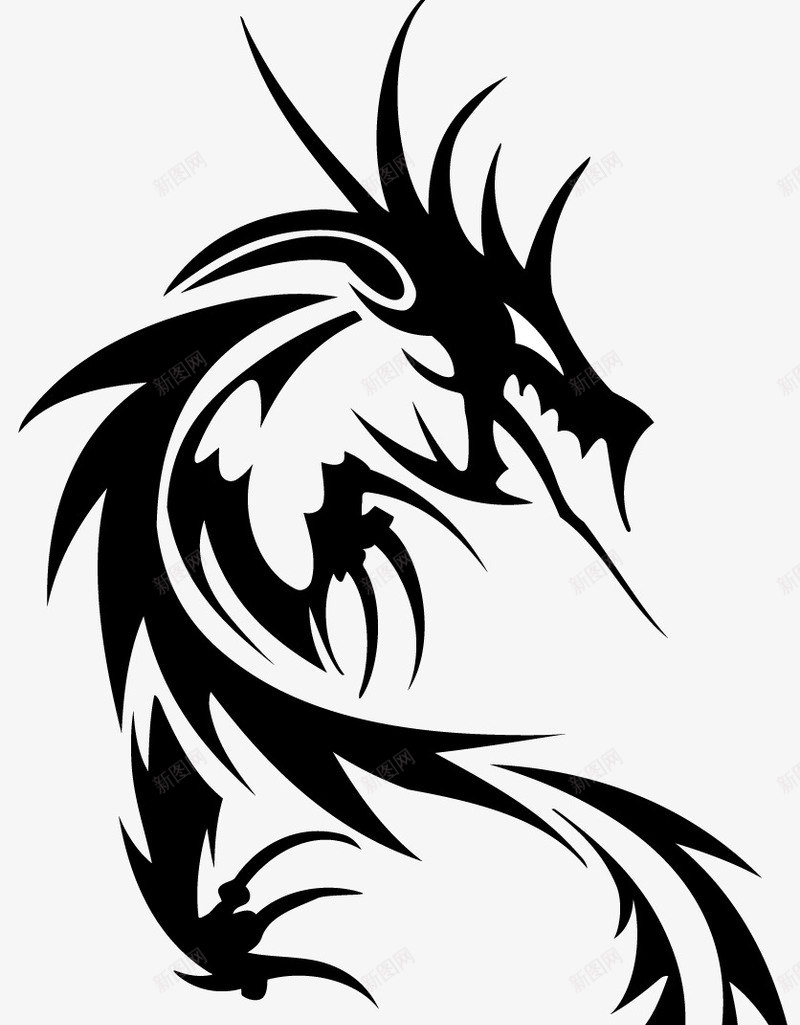龙纹矢量图ai免抠素材_新图网 https://ixintu.com 中国古风 十二生肖 矢量图 祥龙图案 黑白