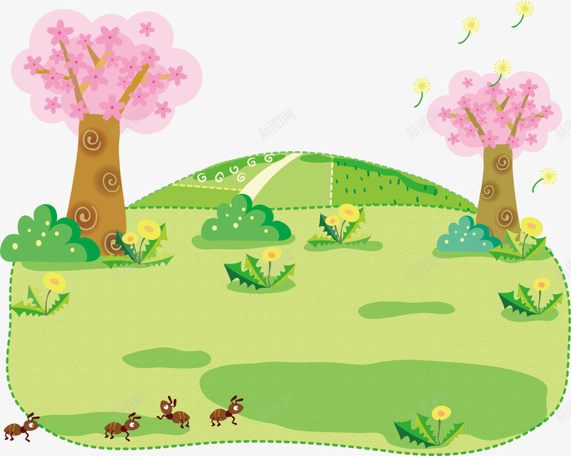 卡通草坪景色png免抠素材_新图网 https://ixintu.com 卡通景色 矢量素材 花草树木 草坪 蚂蚁
