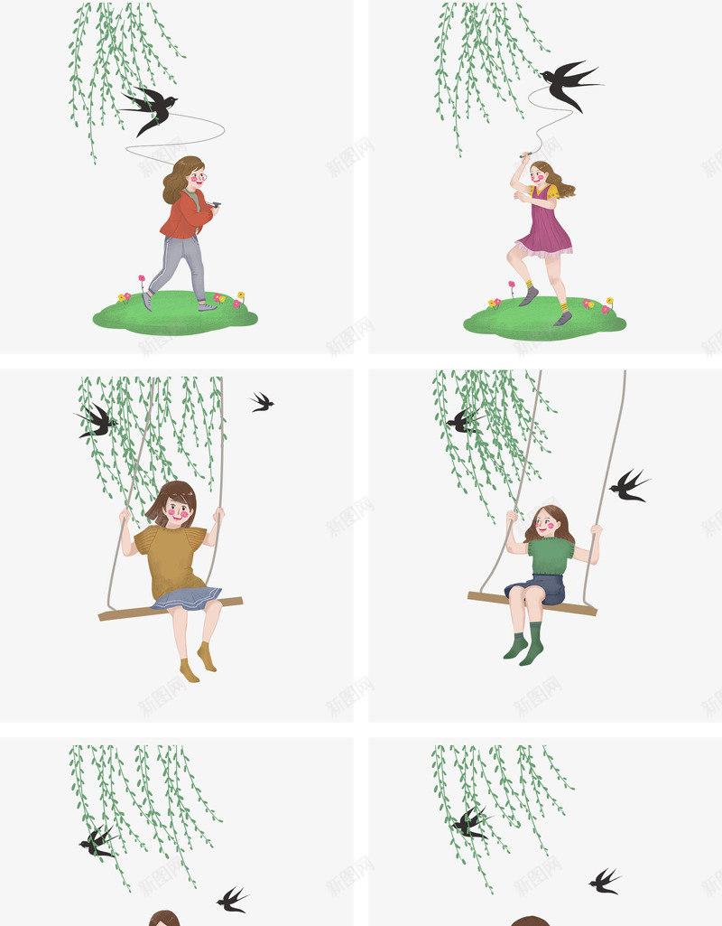 清明节女孩燕子png免抠素材_新图网 https://ixintu.com 传统节日 免抠下载 清明节 祭拜 艺术字 诗词