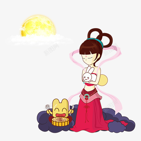 月亮与嫦娥psd免抠素材_新图网 https://ixintu.com 嫦娥 月亮 月饼 黄色