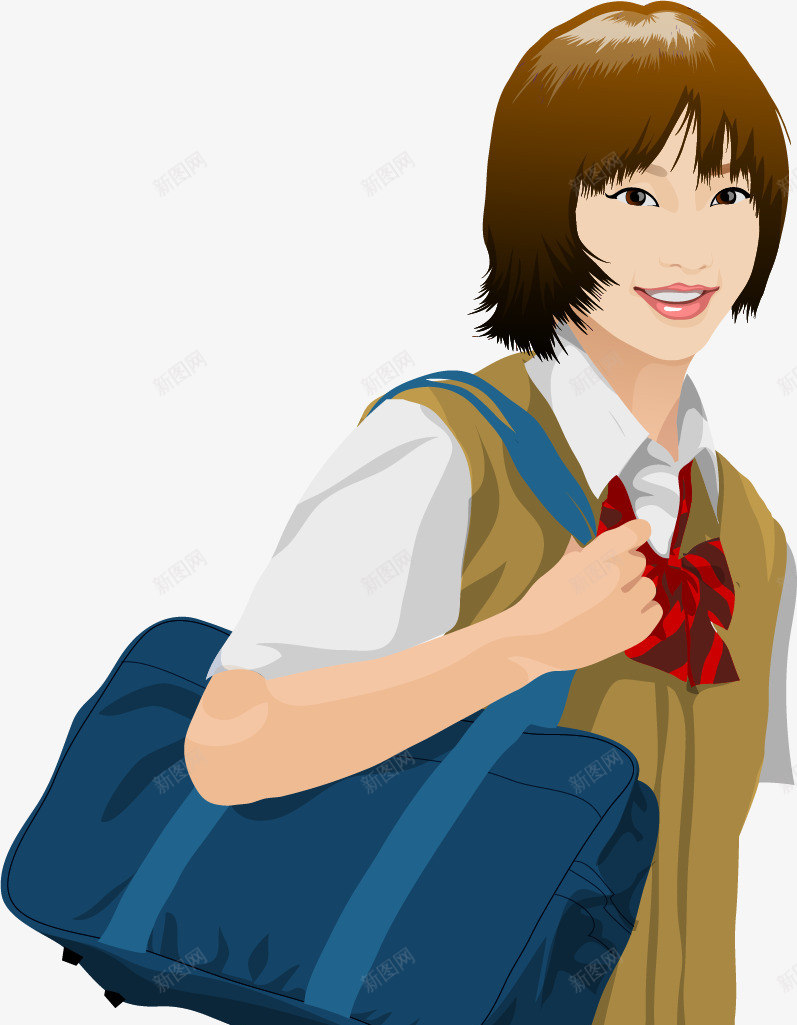 手绘背包的女学生png免抠素材_新图网 https://ixintu.com 手绘 青春