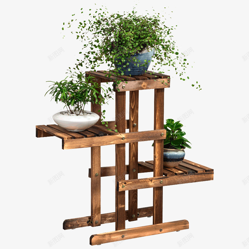 简约实木花架png免抠素材_新图网 https://ixintu.com 多层花盆架子 木质花架 落地花架 阳台室内绿萝多肉植物花架