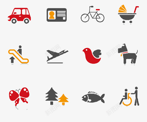 交通工具小图标png_新图网 https://ixintu.com 信鸽 小狗 手推车 汽车 电梯 自行车