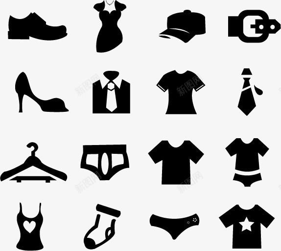 黑色服装小图标衣服图标内裤图标领带图标裙子图标png_新图网 https://ixintu.com 内裤 图标 服装 服装矢量小图标 衣服 裙子 领带 黑色