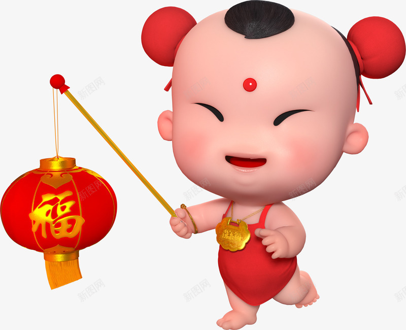招财童子三维春节灯笼png免抠素材_新图网 https://ixintu.com 中国风 发财童子 喜庆 招财童子 春节