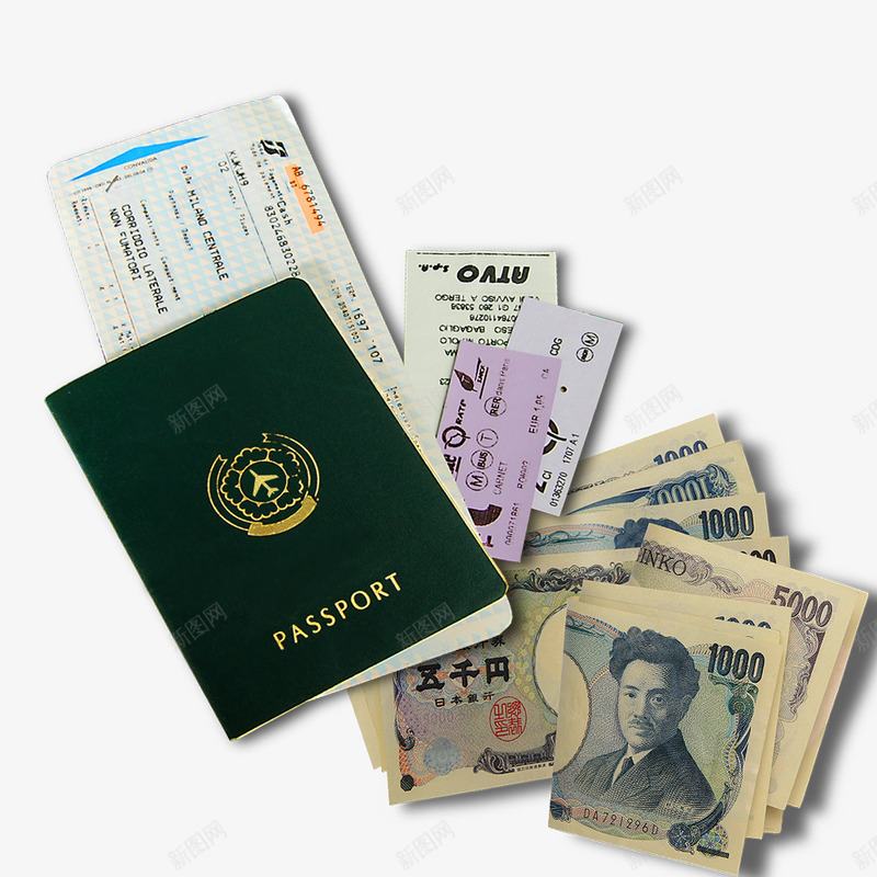 护照机票外币psd免抠素材_新图网 https://ixintu.com 出国 护照 旅行 日元 机票 门票
