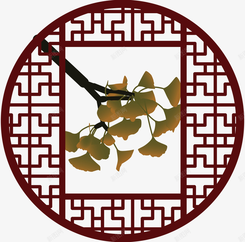 园林花窗png免抠素材_新图网 https://ixintu.com 好看 花窗 银杏